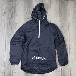 Tik Tok Men Size S Pullover Black Nylon Anorak Half Zip Hood Windbreaker Jacket